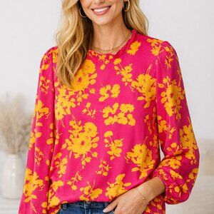 Bold & Beautiful Loness Pink Floral Blouse | XL‎ | Button-Back Neck